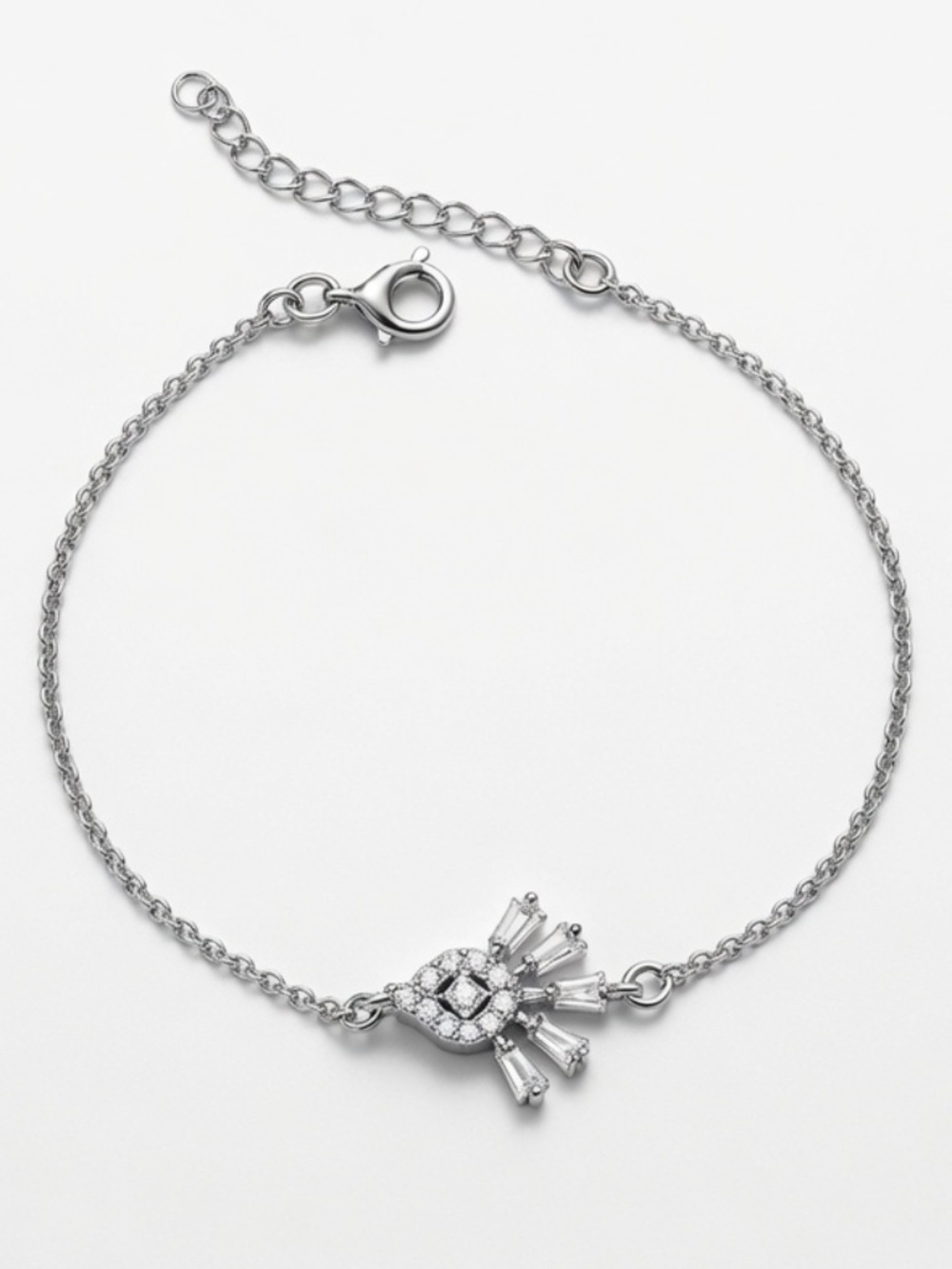 CZ Evil Eye Sunburst Bracelet – Silver Tone (7" + 1" Extender)